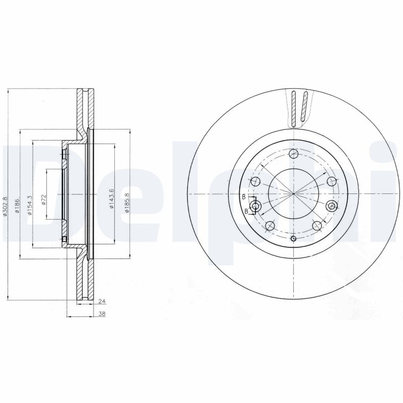 DELPHI Bremseskive bg4316 303mm 24mm for MAZDA