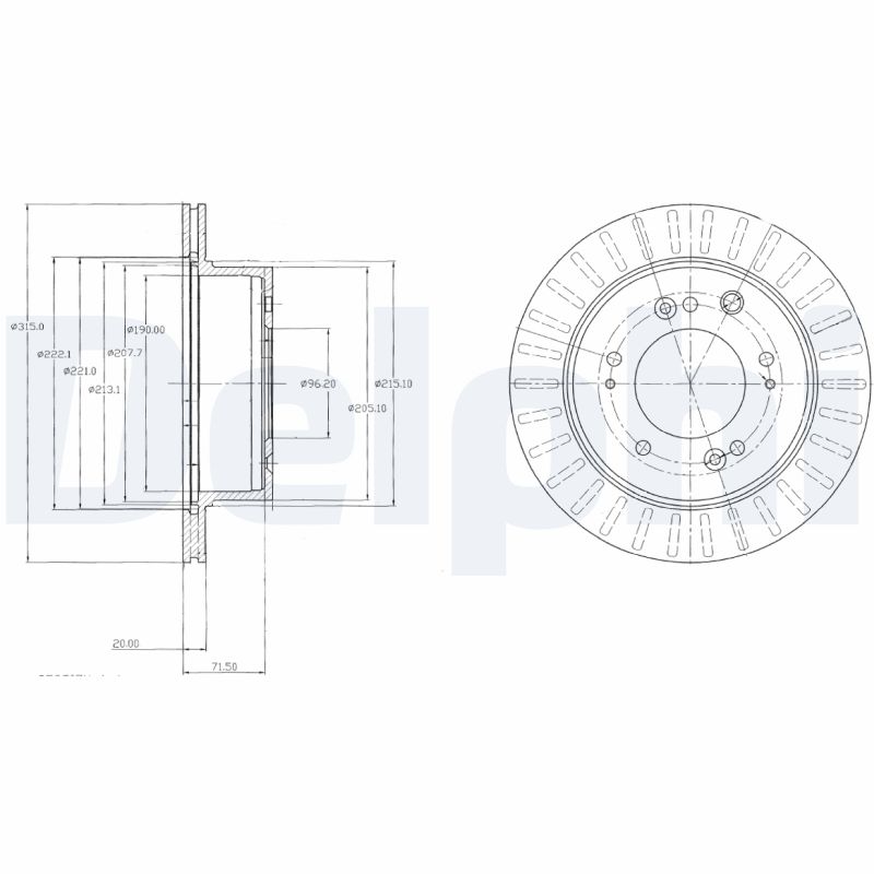 DELPHI Bremseskive bg4331 315mm 20mm for KIA