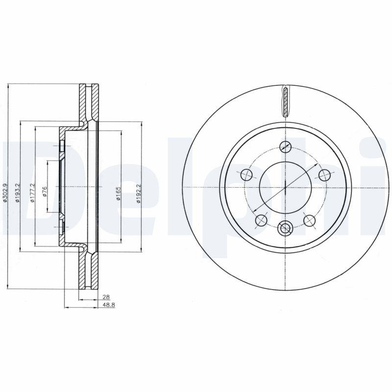DELPHI Bremseskive bg4343c 303mm 28mm for VW