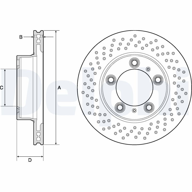 DELPHI Bremseskive bg4769c perforeret 298mm 24mm for PORSCHE