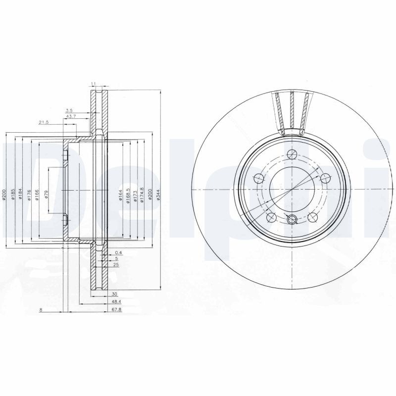 DELPHI Bremseskive bg9008c 344mm 30mm for LAND ROVER