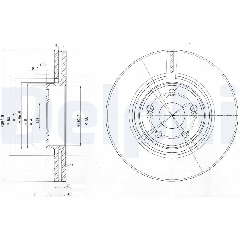 DELPHI Bremseskive bg9016 308mm 28mm for RENAULT