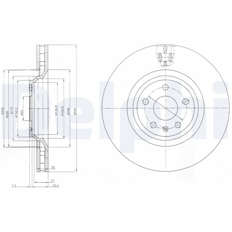 DELPHI Bremseskive bg9054 340mm 30mm for AUDI