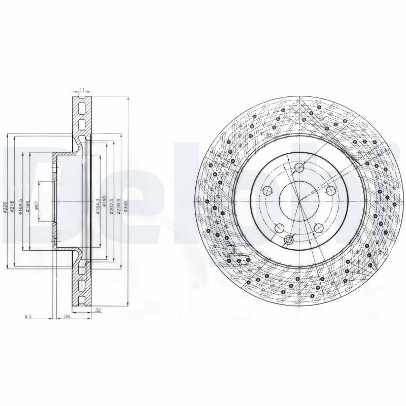 DELPHI Bremseskive bg9057 perforeret 350mm 32mm for MERCEDES-BENZ