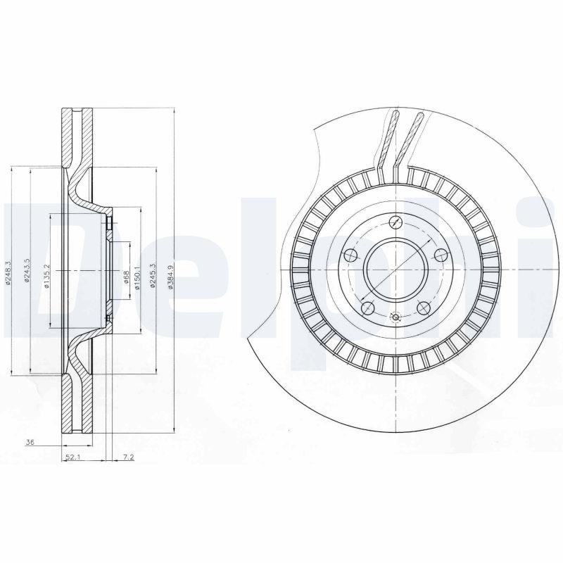 DELPHI Bremseskive bg9070c 385mm 36mm for AUDI