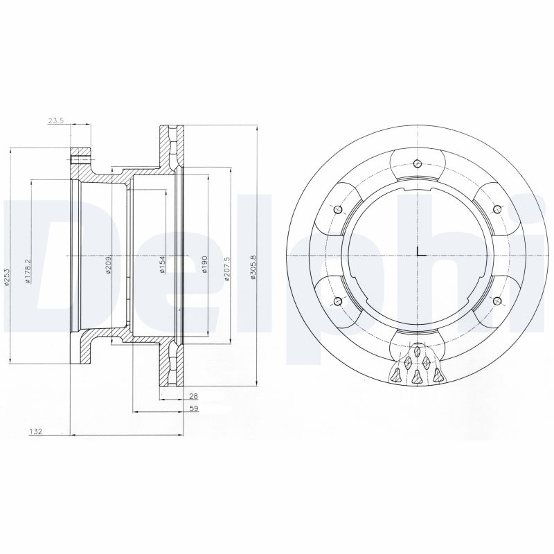 DELPHI Bremseskive bg9069 306mm 28mm for IVECO