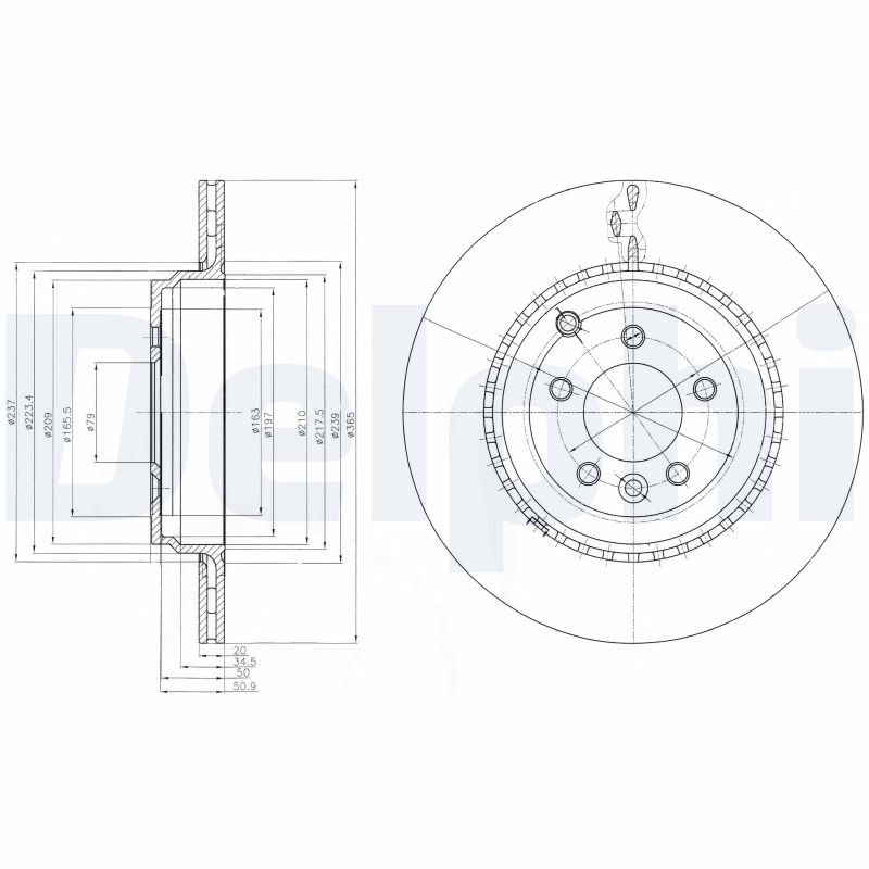 DELPHI Bremseskive bg9082c 365mm 20mm for LAND ROVER
