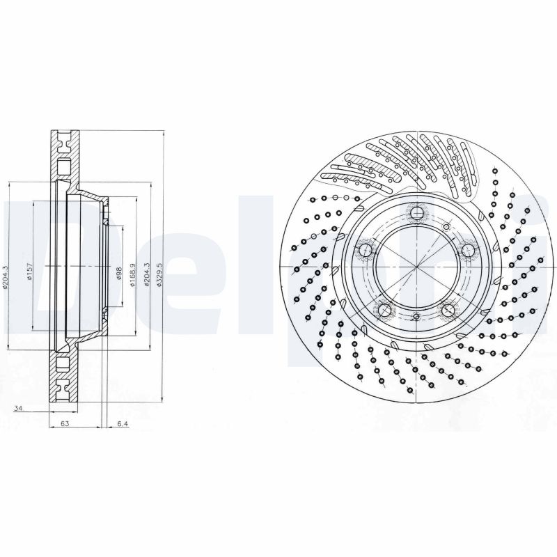 DELPHI Bremseskive bg9094c perforeret 330mm 34mm for PORSCHE