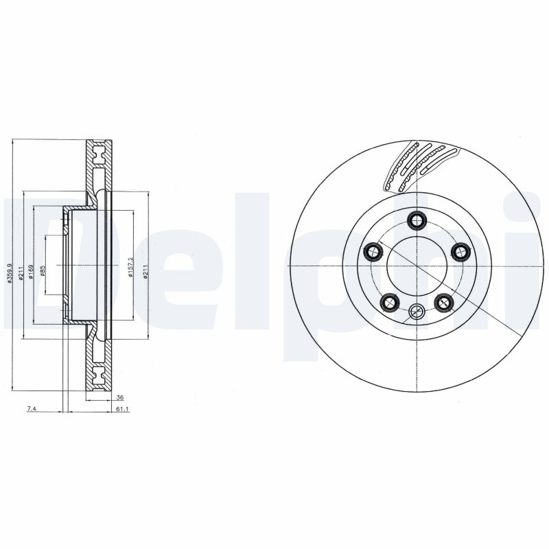 DELPHI Bremseskive bg9100c 360mm 36mm for PORSCHE VW