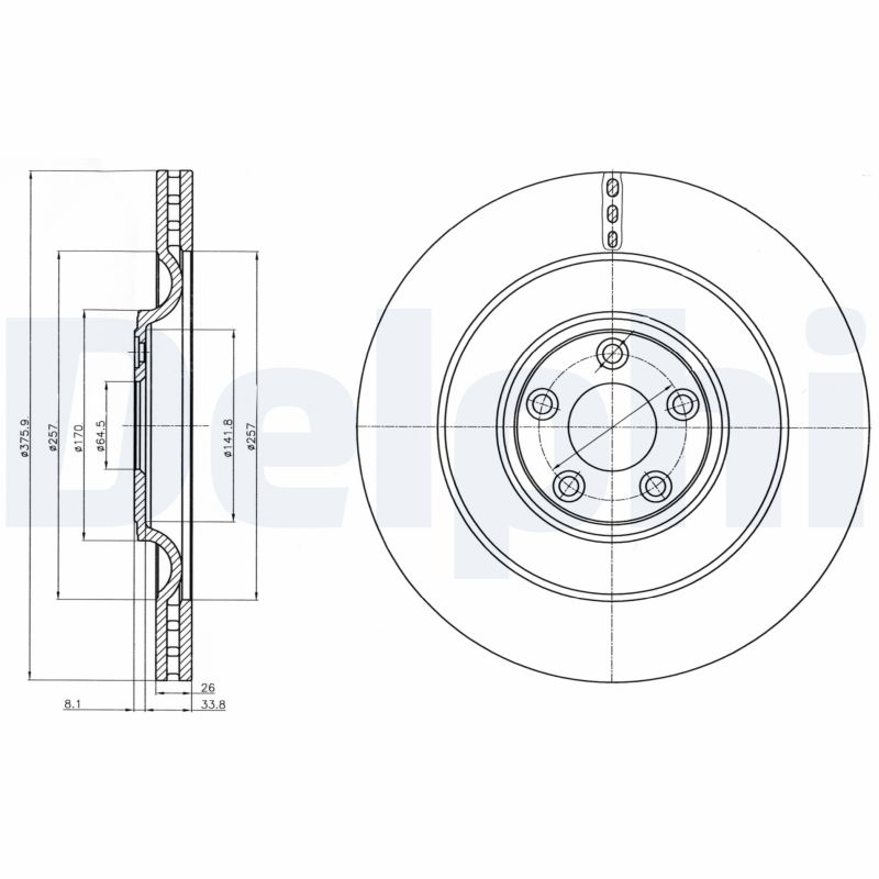 DELPHI Bremseskive bg9103c 376mm 26mm for JAGUAR