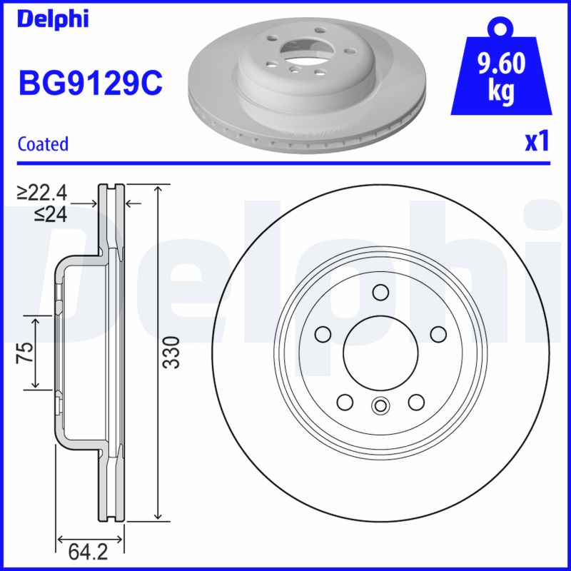 DELPHI Bremseskive bg9129c 330mm 24mm for BMW BMW (BRILLIANCE)