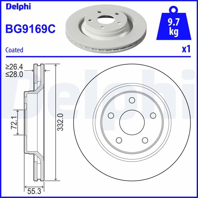 DELPHI Bremseskive bg9169c 332mm 28mm for JEEP