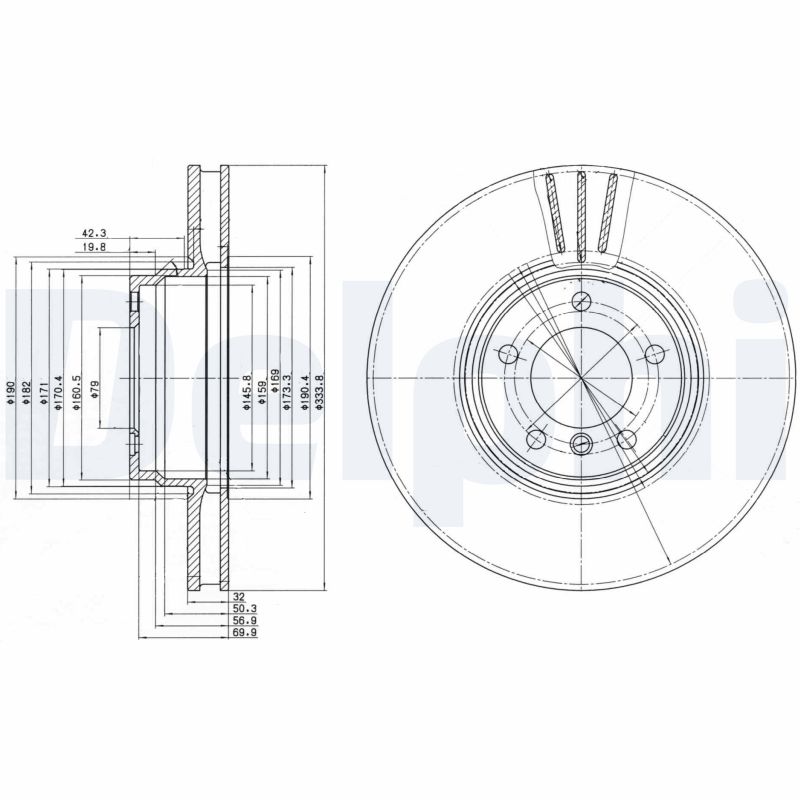 DELPHI Bremseskive bg9212 334mm 32mm for BMW