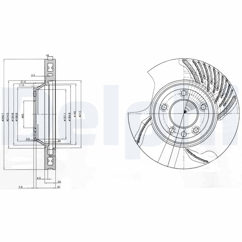 DELPHI Bremseskive bg9774 350mm 34mm for VW PORSCHE
