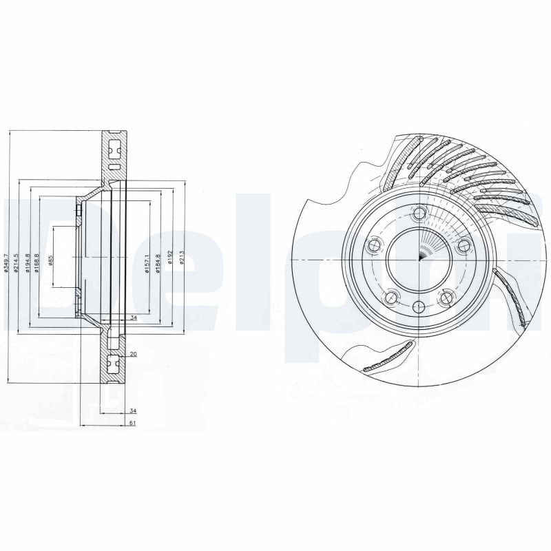 DELPHI Bremseskive bg9950 350mm 34mm for PORSCHE VW