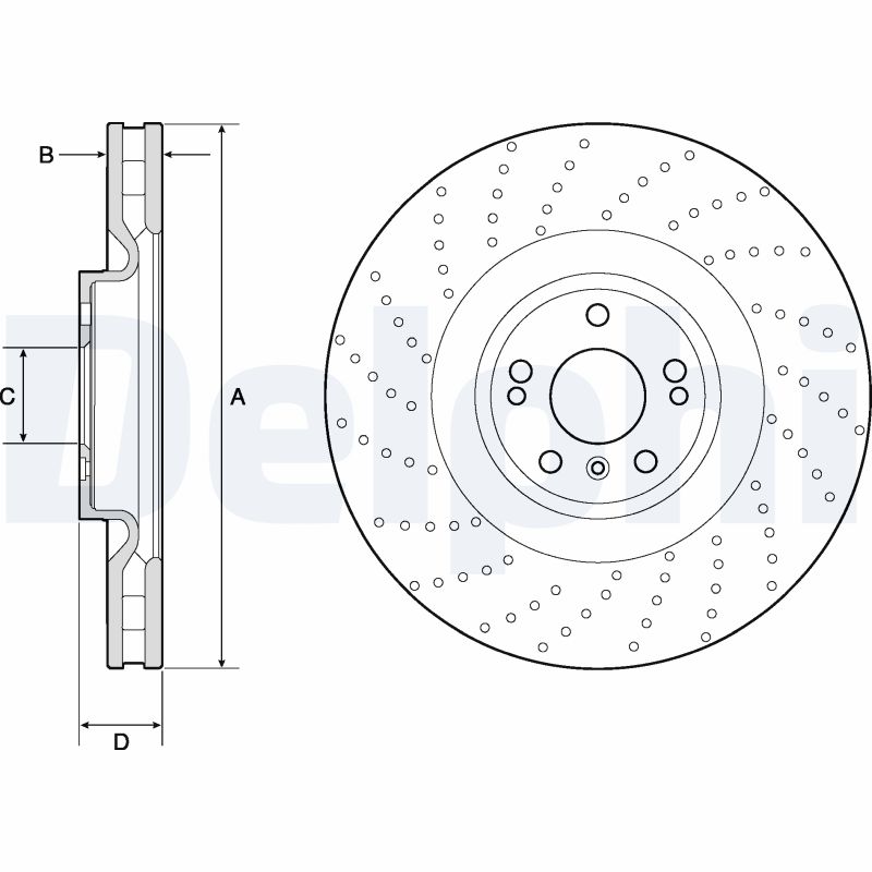 DELPHI Bremseskive bg9185c perforeret 375mm 36mm for MERCEDES-BENZ