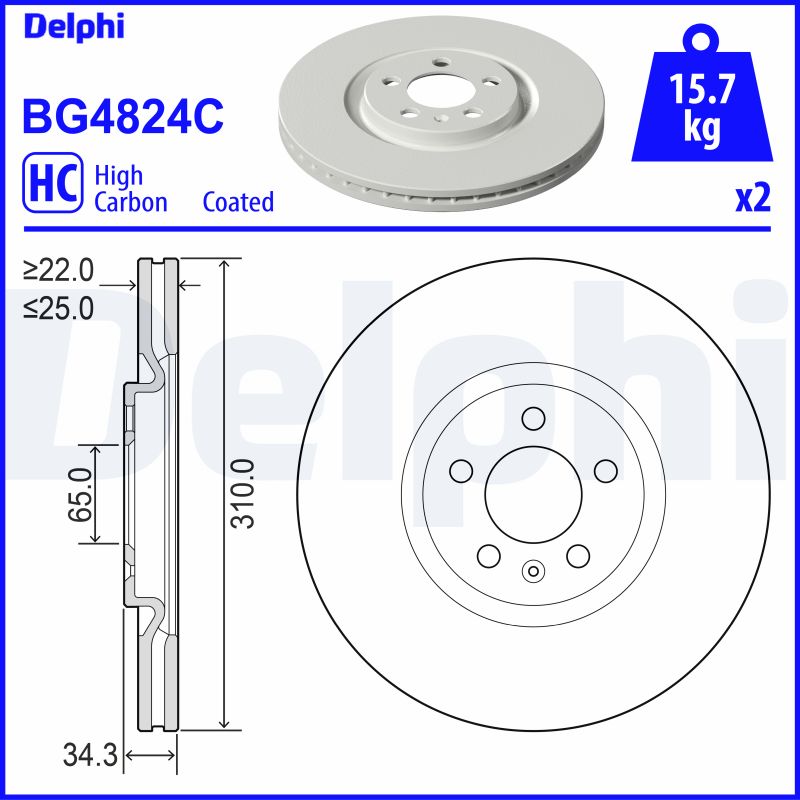 DELPHI Bremseskive bg4824c 310mm 25mm for VW