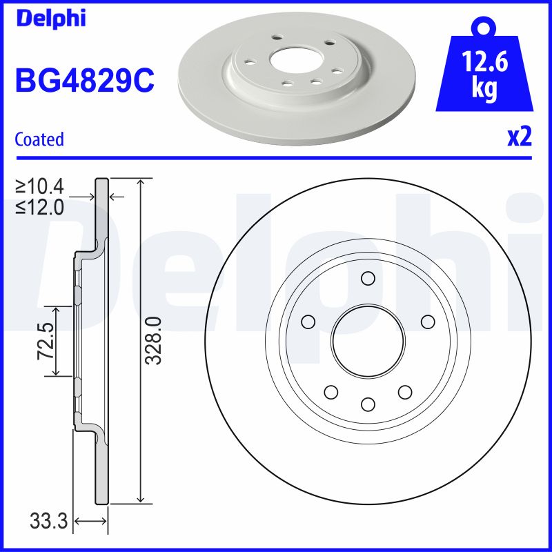 DELPHI Bremseskive bg4829c 328mm 12mm for DODGE LANCIA FIAT