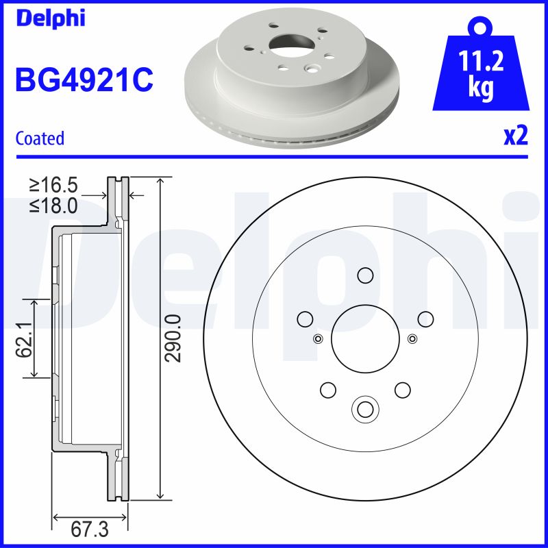 DELPHI Bremseskive bg4921c 290mm 18mm for LEXUS