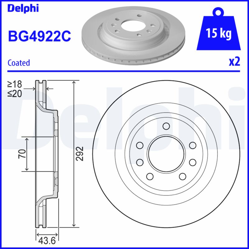 DELPHI Bremseskive bg4922c 292mm 20mm for SAAB
