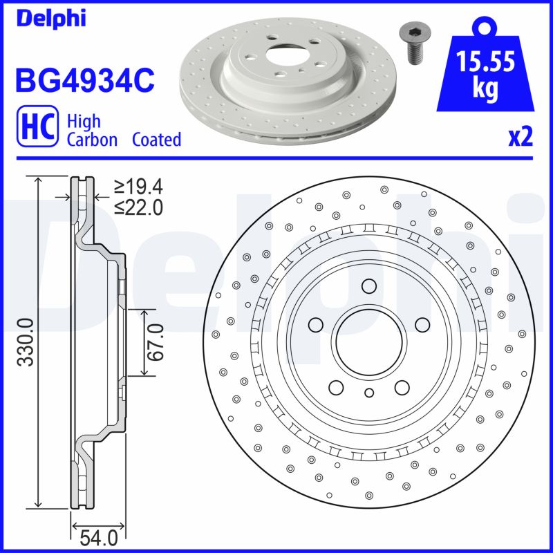 DELPHI Bremseskive bg4934c perforeret 330mm 22mm for MERCEDES-BENZ BEIJING BENZ (BBDC)