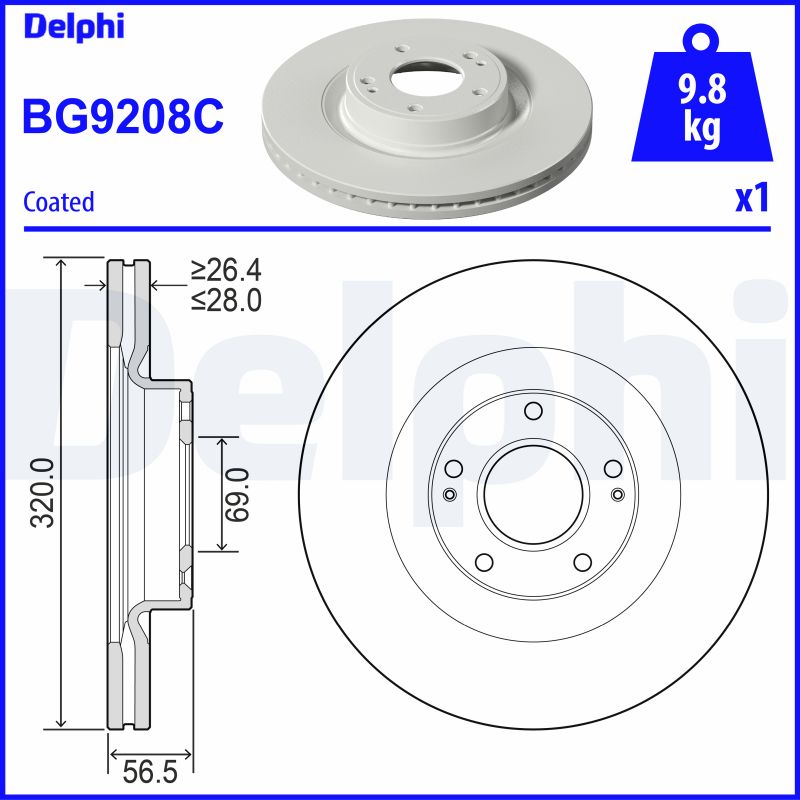 DELPHI Bremseskive bg9208c 320mm 28mm for HYUNDAI