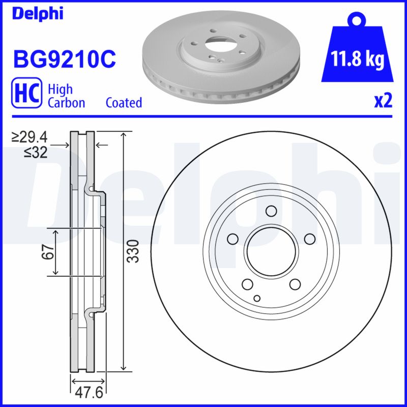 DELPHI Bremseskive bg9210c 330mm 32mm for MERCEDES-BENZ