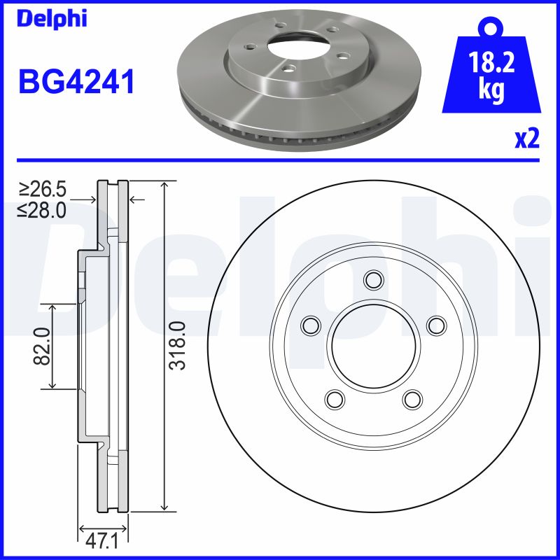 DELPHI Bremseskive bg4241 318mm 28mm for CHRYSLER