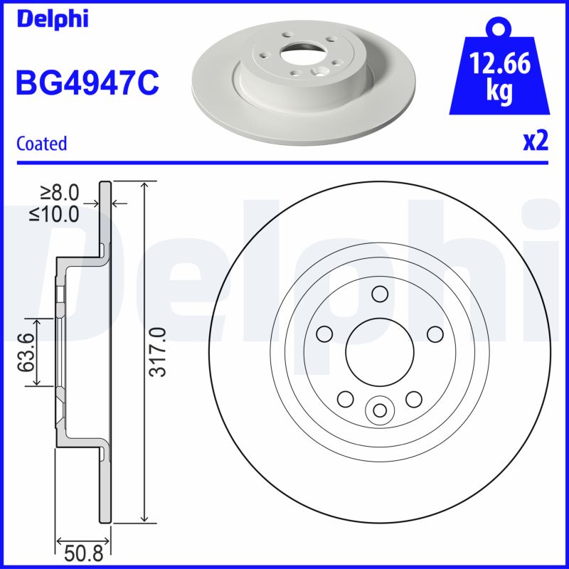 DELPHI Bremseskive bg4947c 317mm 10mm for LAND ROVER (CHERY)