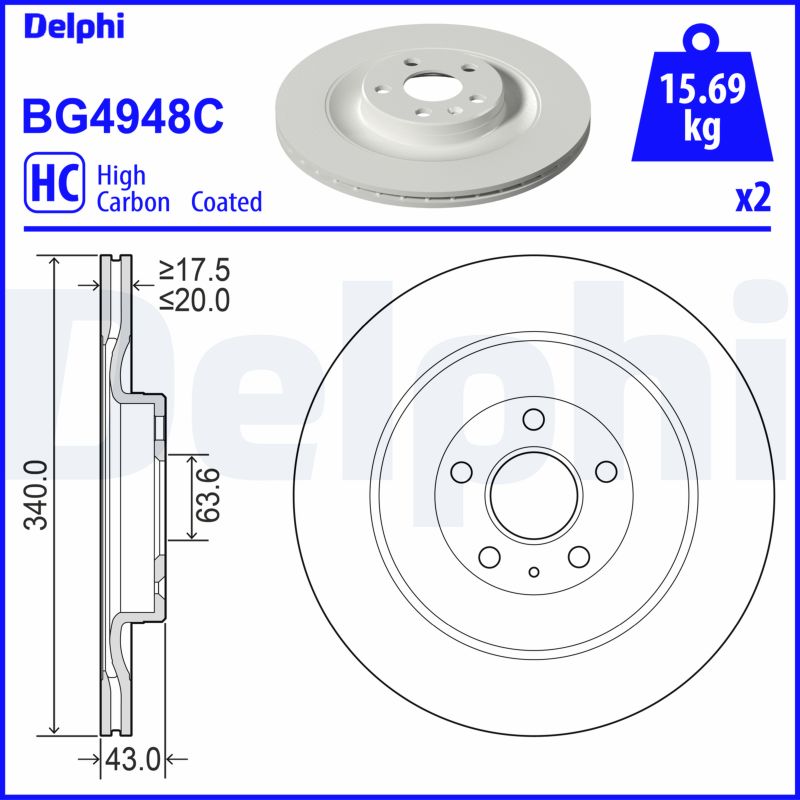 DELPHI Bremseskive bg4948c 340mm 20mm for VOLVO VOLVO ASIA POLESTAR