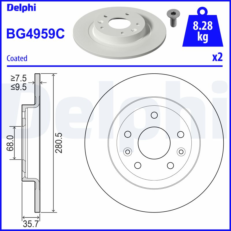 DELPHI Bremseskive bg4959c 281mm 10mm for MAZDA