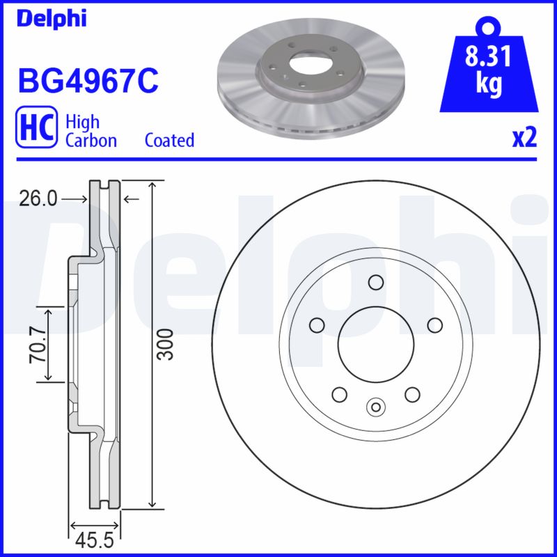 DELPHI Bremseskive bg4967c 300mm 26mm for VAUXHALL