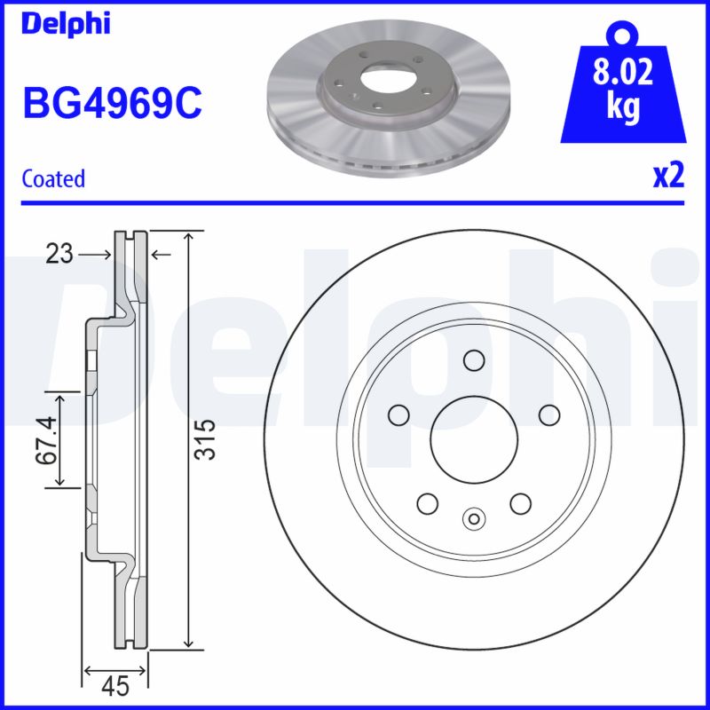 DELPHI Bremseskive bg4969c 315mm 23mm for VAUXHALL