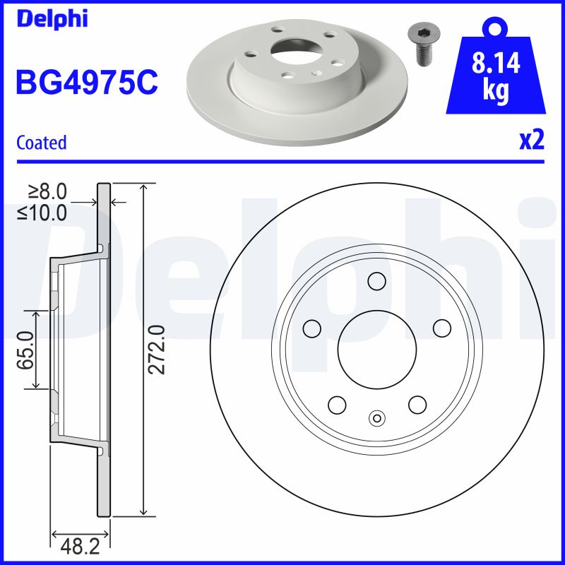 DELPHI Bremseskive bg4975c 272mm 10mm for AUDI