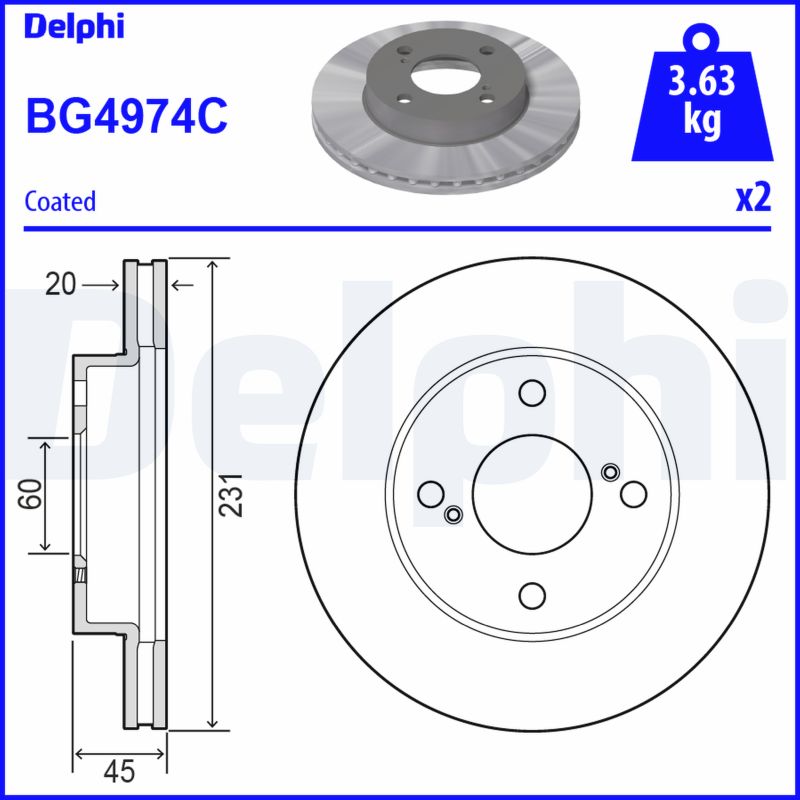 DELPHI Bremseskive bg4974c 231mm 20mm for SUZUKI