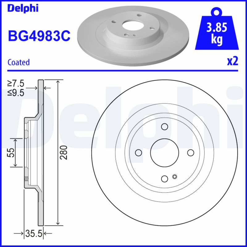 DELPHI Bremseskive bg4983c 280mm 10mm for ABARTH MAZDA