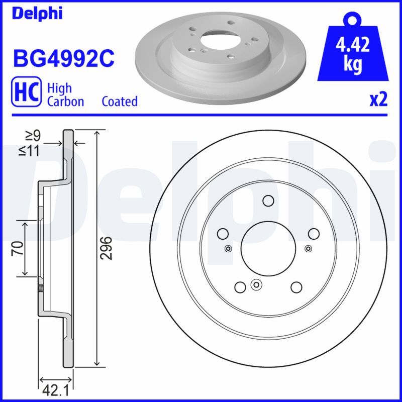DELPHI Bremseskive bg4992c 296mm 11mm for HONDA