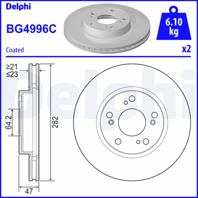 DELPHI Bremseskive bg4996c 282mm 23mm for HONDA
