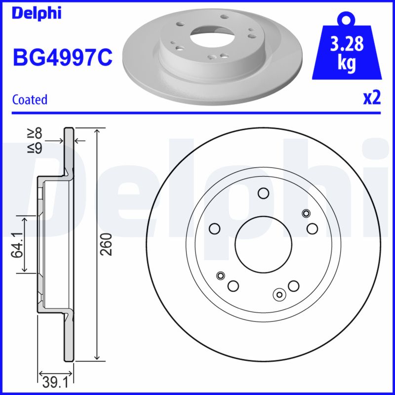 DELPHI Bremseskive bg4997c 260mm 9mm for HONDA HONDA (GAC)