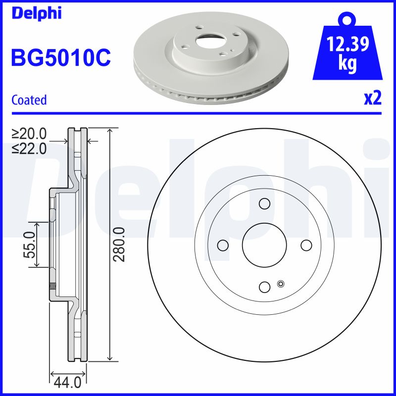 DELPHI Bremseskive bg5010c 280mm 22mm for ABARTH MAZDA