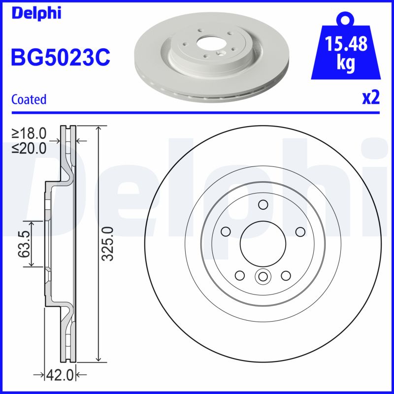 DELPHI Bremseskive bg5023c 325mm 20mm for JAGUAR (CHERY)
