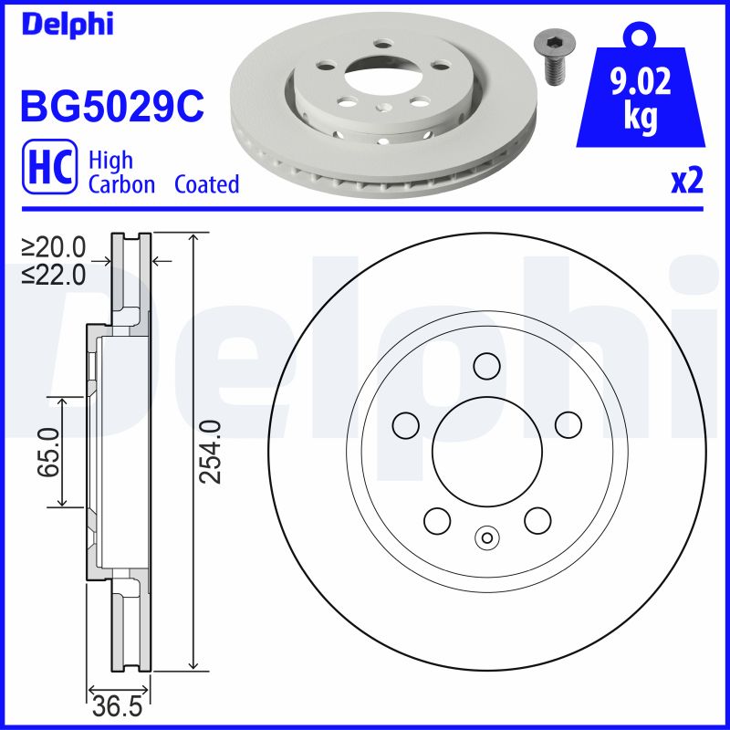 DELPHI Bremseskive bg5029c 254mm 22mm for VW