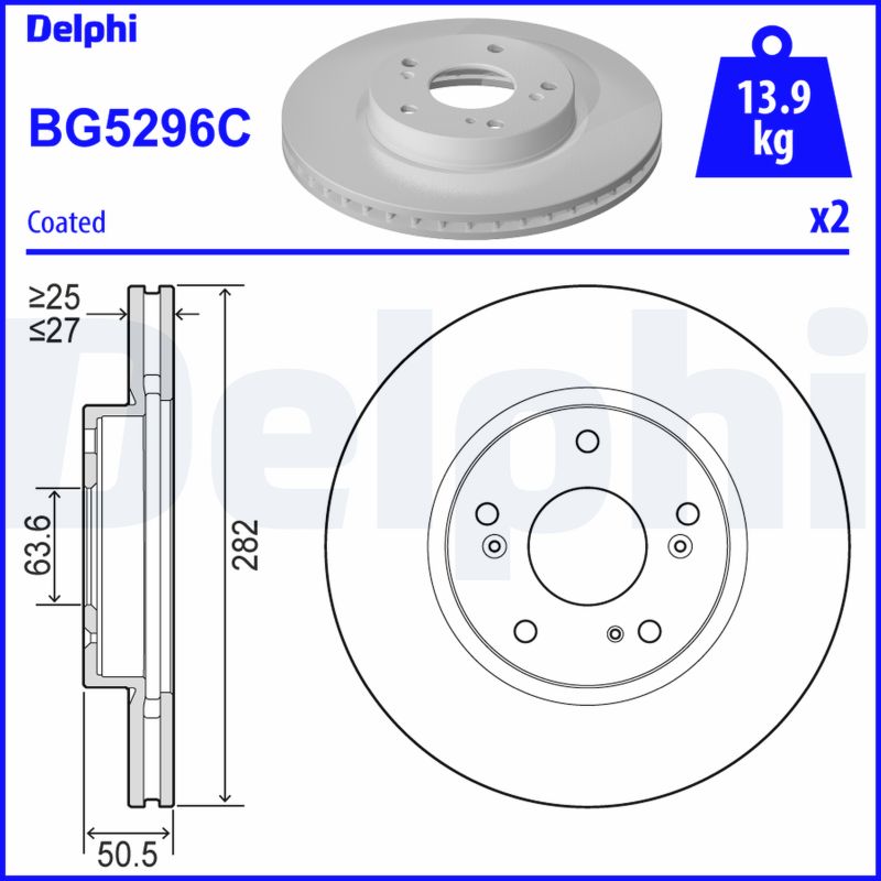 DELPHI Bremseskive bg5296c 282mm 27mm for FORD FORD (CHANGAN)