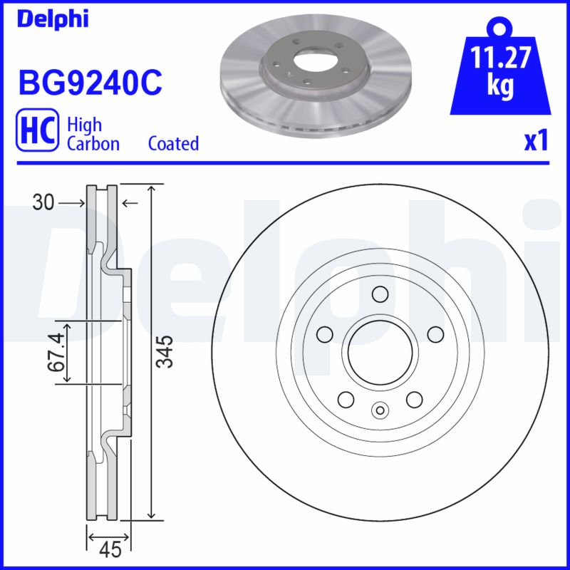 DELPHI Bremseskive bg9240c 345mm 30mm for VAUXHALL