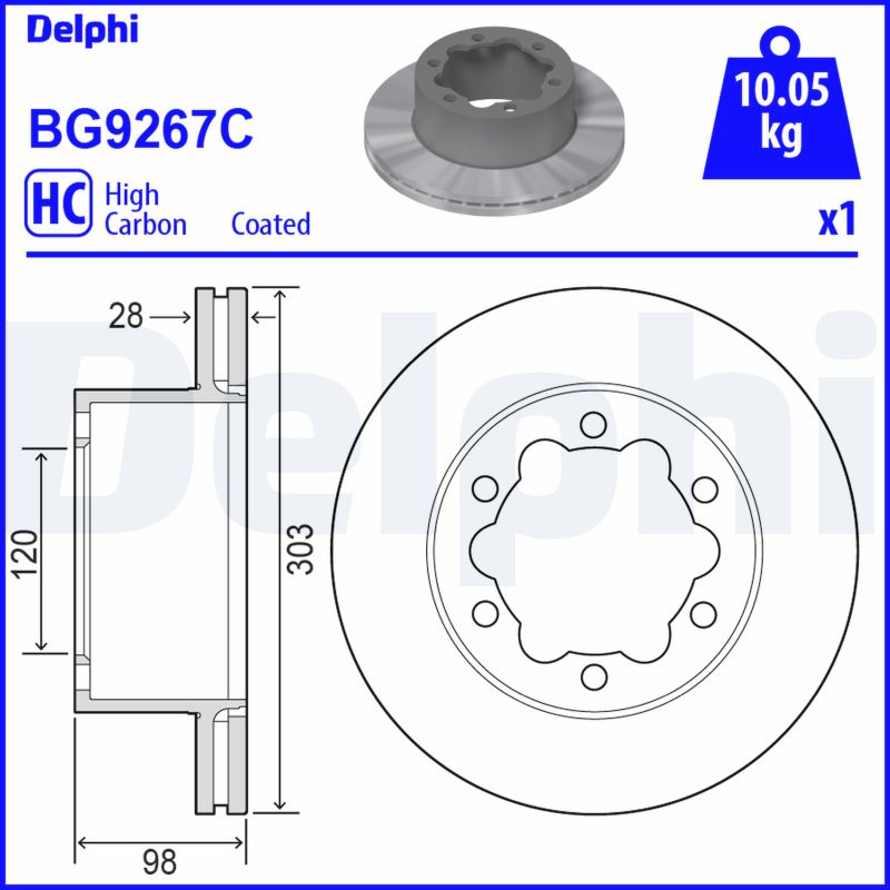 DELPHI Bremseskive bg9267c 303mm 28mm for MAN VW