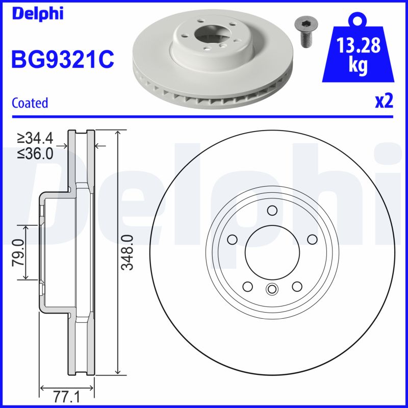 DELPHI Bremseskive bg9321c 348mm 36mm for BMW