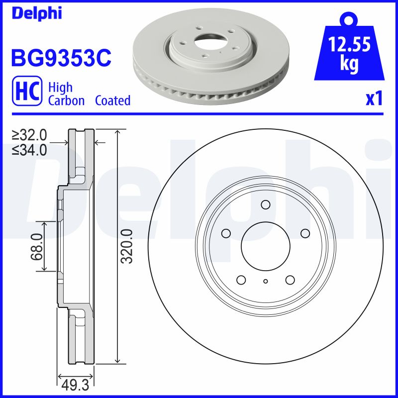 DELPHI Bremseskive bg9353c 320mm 34mm for INFINITI