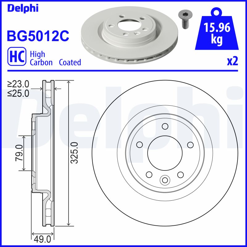 DELPHI Bremseskive bg5012c 325mm 25mm for LAND ROVER
