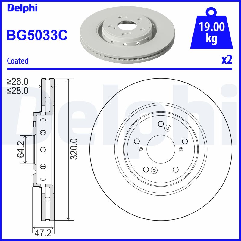 DELPHI Bremseskive bg5033c 320mm 28mm for HONDA