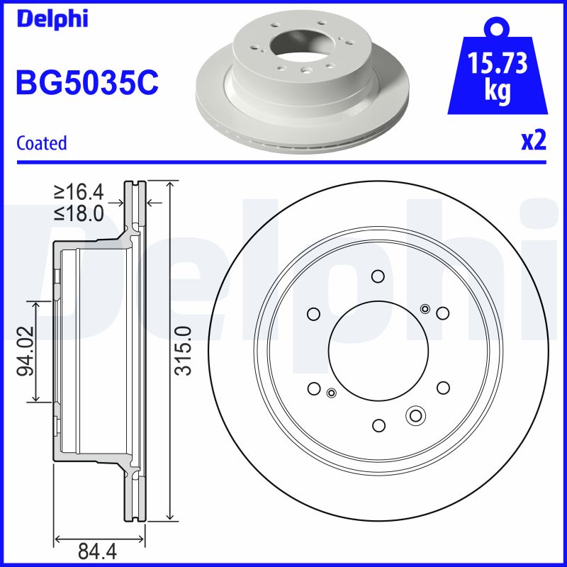 DELPHI Bremseskive bg5035c 315mm 18mm for MITSUBISHI